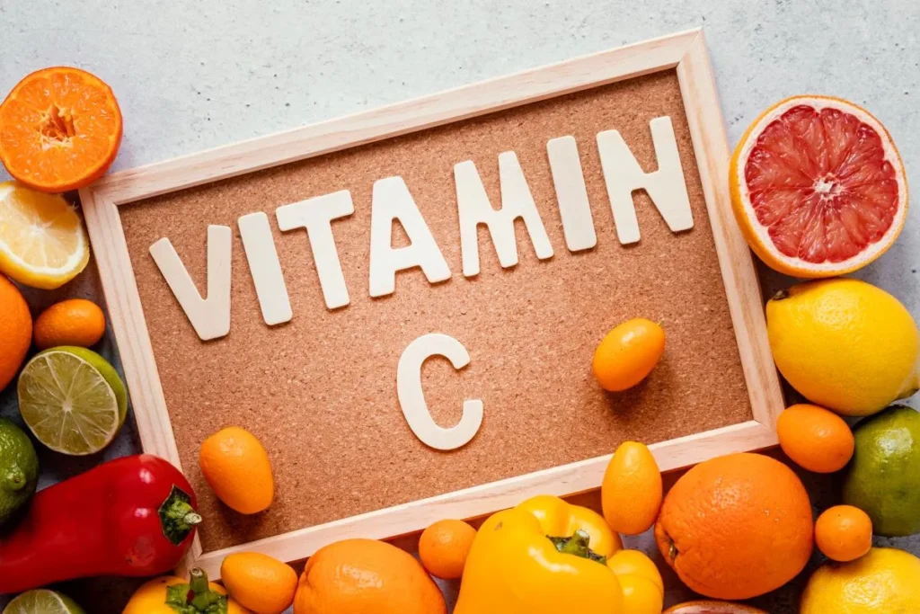 Vitamin c slogan with fruits