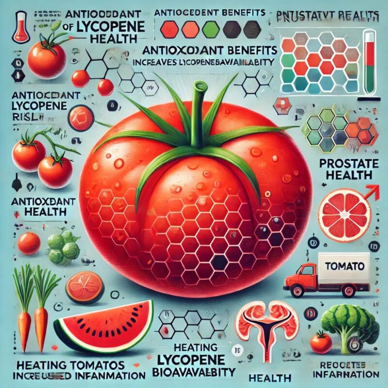 highlighting lycopene-rich foods, with a focus on tomatoes as a top source, and emphasizing its health benefits for prostate health.